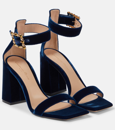 Gianvito Rossi Embellished Velvet Sandals In Blue
