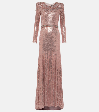 Jenny Packham Georgia Sequin-embellished Gown In Pink