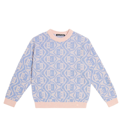 Acne Studios Kids' Face Wool And Cotton Jumper In Faded Pink