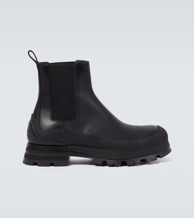 Alexander Mcqueen Leather Chelsea Ankle Boots In Black  