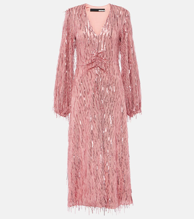 Rotate Birger Christensen Sequined Midi Dress In Antique Rose