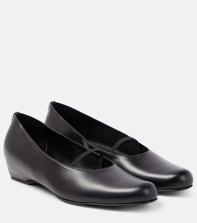 The Row Marion Leather Ballerina Loafers In Black