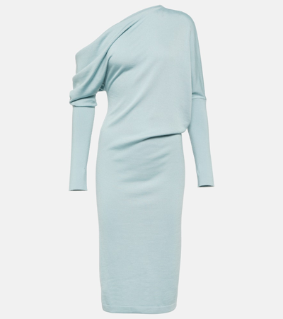 Tom Ford Off-shoulder Cashmere-blend Midi Dress In Blue