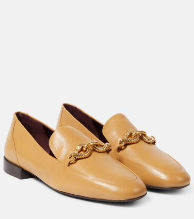 Tory Burch Jessa Embellished Leather Loafers In Beige