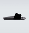 Tom Ford Velvet Effect Slippers Embroidered Logo Shoes In Black