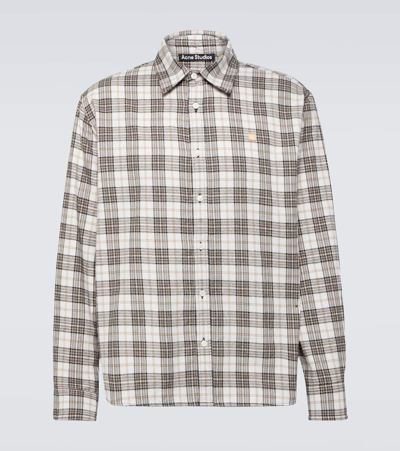 Acne Studios Checked Cotton Flannel Shirt In White And Black