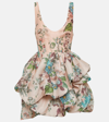 Zimmermann Matchmaker Floral Linen And Silk Minidress In Pink