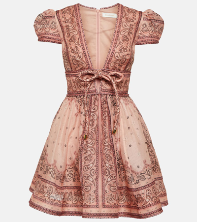 Zimmermann Matchmaker Linen And Silk Minidress In Pink