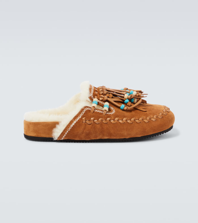 Alanui The Journey Shearling-lined Suede Mules In Honey