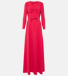 Carolina Herrera Pleated Triple Bow Cutout Long Sleeve Gown In Red