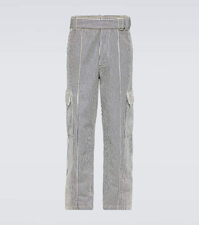 Kenzo Striped Straight Cargo Jeans In Rinse Blue Denim