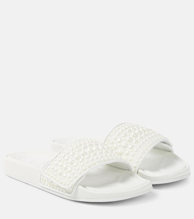 Jimmy Choo Fitz Embellished Canvas-leather Slides In V White