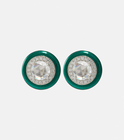 Kamyen Enamel 18kt White Gold Stud Earrings With Diamonds In Multicoloured