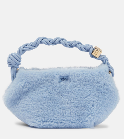 Ganni Bou Mini Faux Shearling Shoulder Bag In Blue