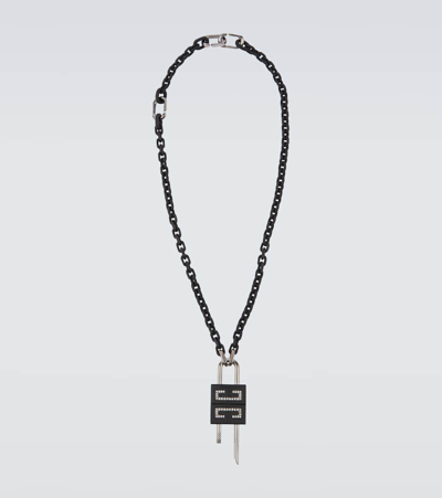 Givenchy Men's Small Lock Necklace In Metal With Crystals In Black Silvery