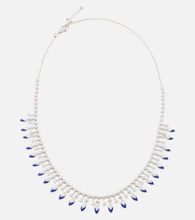 Kamyen Marquise 18kt White Gold And Enamel Choker With Diamonds In Blue