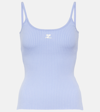 Courrèges Logo-embossed Ribbed-knit Tank Top In Blue