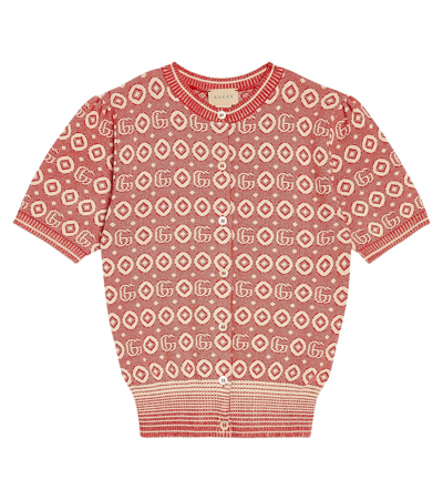 Gucci Kids' Cotton Jacquard Cardigan In Red/beige