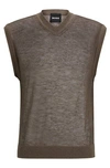 Hugo Boss Regular-fit Sleeveless Sweater In A Translucent Knit In Brown