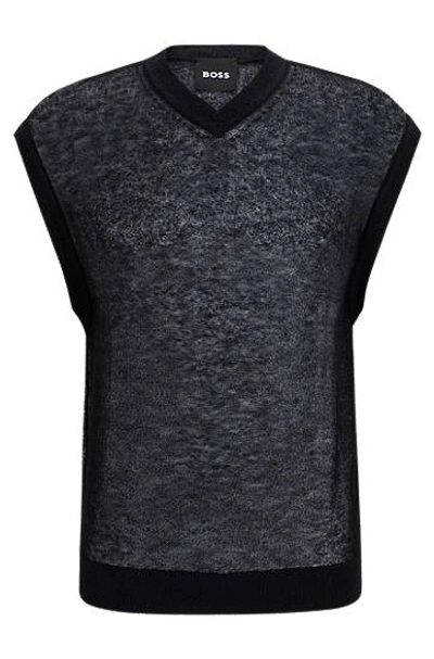 Hugo Boss Regular-fit Sleeveless Sweater In A Translucent Knit In Black