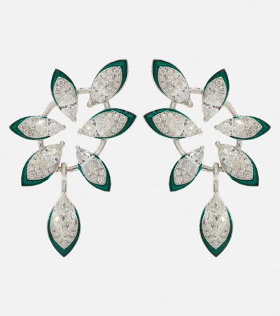 Kamyen The Leaf 18kt White Gold Earrings With Diamonds In Multicoloured