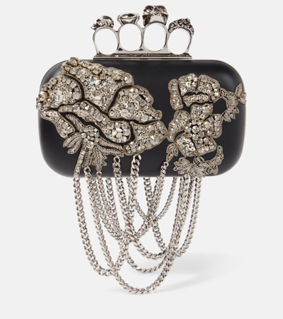 Alexander Mcqueen Skull Crystal-embellished Fringe Clutch Bag In Black