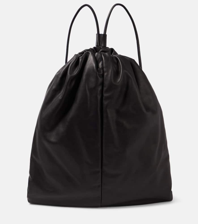 The Row Puffy Medium Leather Backpack In Black