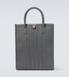 THOM BROWNE 4-BAR LEATHER-TRIMMED CANVAS TOTE BAG