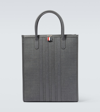 Thom Browne 4-bar Leather-trimmed Canvas Tote Bag In Grey