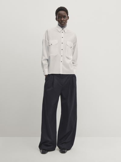 Massimo Dutti Cotton Shirt With Contrast Buttons In White