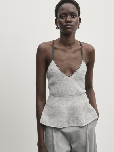 Massimo Dutti Wool Blend Peplum Top In Grau Meliert