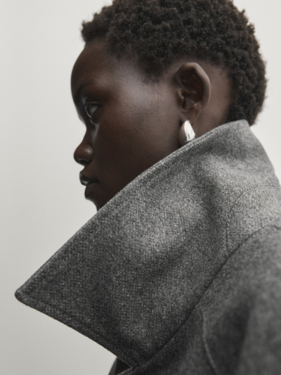 Massimo Dutti Belted Oversize Coat In Grau