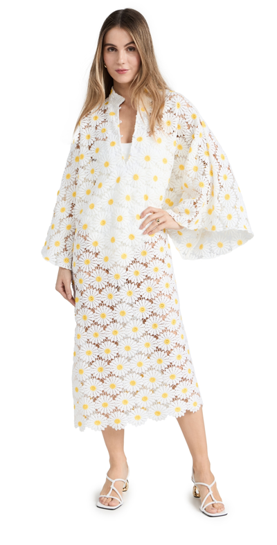 La Vie Style House Women's Floral Lace Maxi Caftan Dress In White Yellow