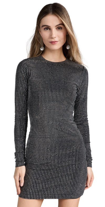 Good American Long-sleeve Crew-neck Crystal Mini Dress In Black | ModeSens