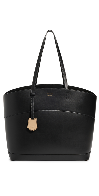 Ferragamo Charming Leather Tote Bag In Black