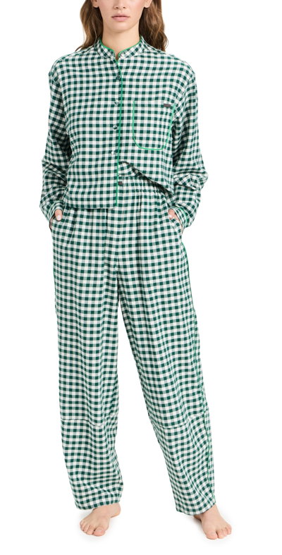 Lunya Women's Gingham Cotton-blend Brushed Flannel Pyjamas In Verdant Check