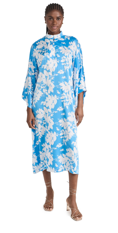 La Vie Style House Women's Floral Satin Midi Caftan In Blue White