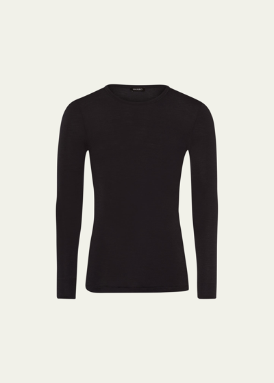Hanro Silk-cashmere Long-sleeved T-shirt In Anthracite