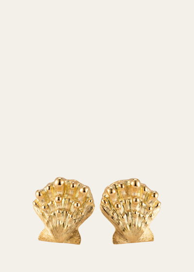 Verdura 18k Yellow Gold Lions Paw Shell Ear Clips