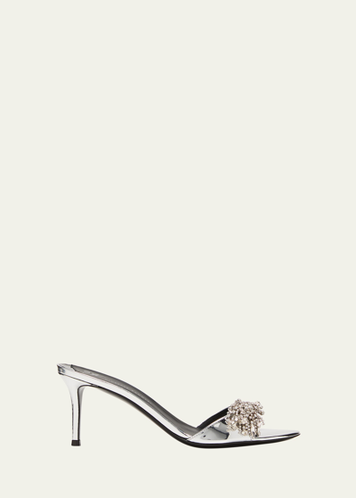 Giuseppe Zanotti Metallic Crystal Ornament Mule Sandals In Agrento