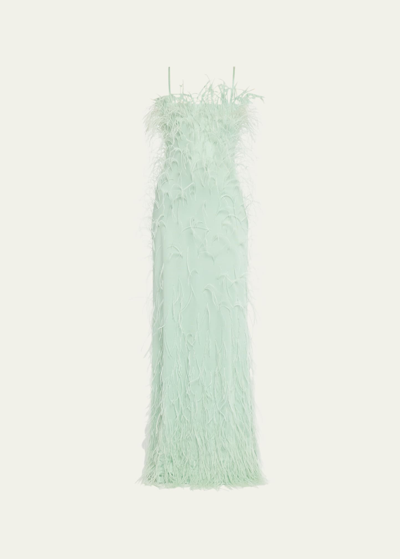 givenchy green dress 1990 Givenchy Haute Couture Green Silk Billow-Sleeve Plunge Fringed Gown