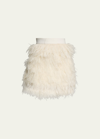 Alice And Olivia Cina Feather-detailing Skirt In Ecru