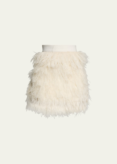 Alice And Olivia Cina Feather Skirt In Ecru