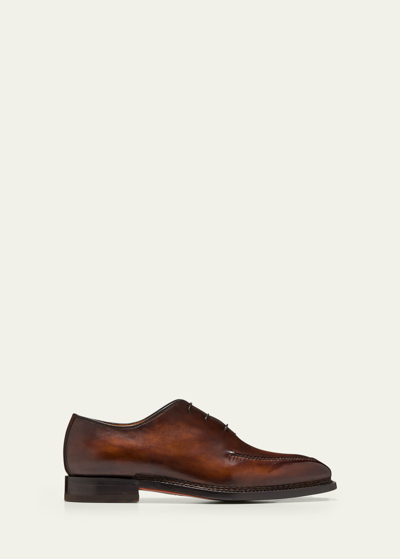 Bontoni Men's Cellini Apron-toe Leather Oxfords In Bruciato Scuro