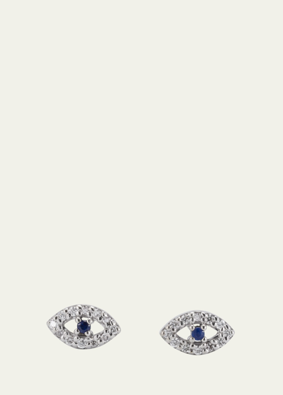 Ileana Makri 18k White Gold Kitten Eye Diamond And Blue Sapphire Stud Earrings In Wg