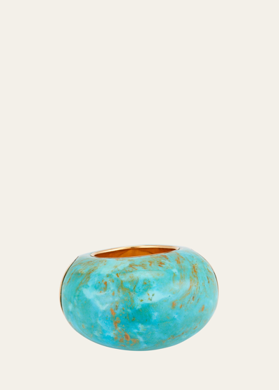 Verdura 18k Yellow Gold And Turquoise Copa Ring In Blue