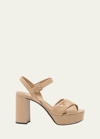 Prada Quilted Leather Crisscross Platform Sandals In Sabbia