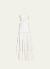 Patbo Tiered Broderie Anglaise Cotton-blend Poplin Halterneck Maxi Dress In White