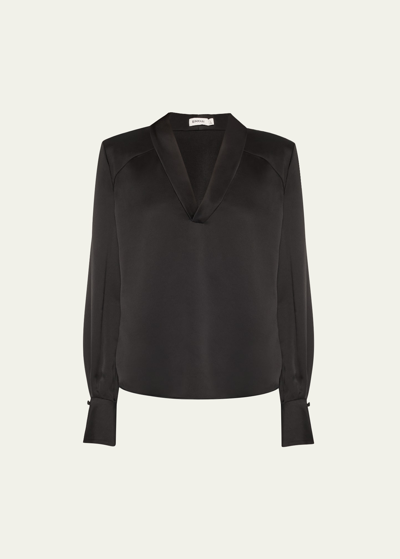 Simkhai Maisey V-neck Satin Blouse In Black