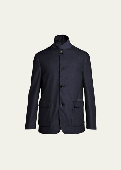 Agnona Men's Silk Tweed 4-button Blazer Jacket In Navy